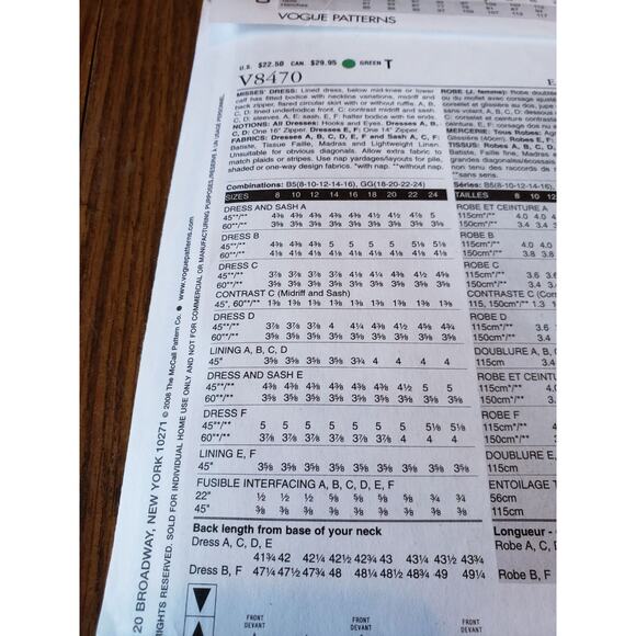 Easy V-Neck Dress Sewing Pattern~Swing Skirt & Sash Vogue V8470 - Picture 3 of 6